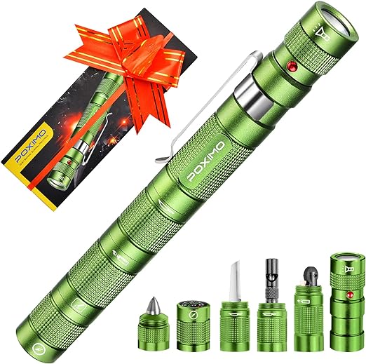 Gifts for Men Women POXIMO EDC Multitool 5-in-1 Tactical Survival Gear with Flashlight, Lighter(No Fuel), Glass Breaker, Whistle, Cutter, Compass, A Cool Birthday Gift, Nice Camping Tool Kit
