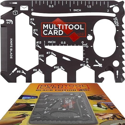 37-in-1 Black Credit Card Multi Tool Gift (1-tool-in-1-set). Wallet Size Multitool Mens Gifts for Birthday. Dad. Cool For Men Who Want Nothing