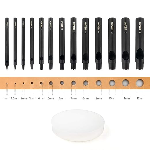 OWDEN Professional 13 Pcs Leather Hole Punch Set (Slim Style) 1.0-12MM for Leather Belt,Watch Band and Leather Strap Gasket. with a Free 3" Nylon mat.
