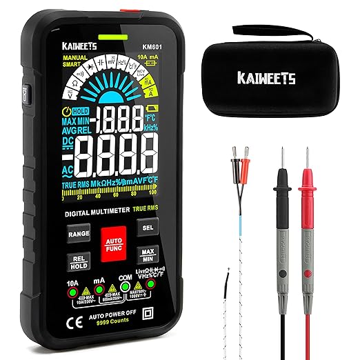 KAIWEETS 테스터 10000 카운트 멀티미터 직류/교류전압 전류 저항 도통 정전 용량 다이오드 듀티비 온도 측정 디지털 스마트 일본어 설명서